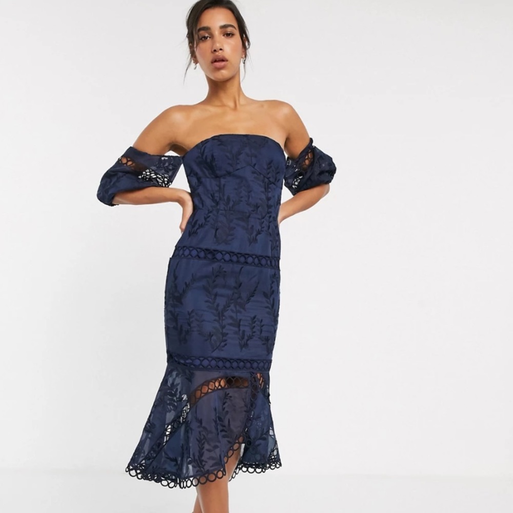 NWT ASOS Embroidered Bandeau Midi Dress - Size 12